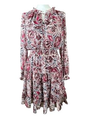 SKIES ARE BLUE Mini Dress, Long Sheer Sleeves, Smocked Waist, Size S.